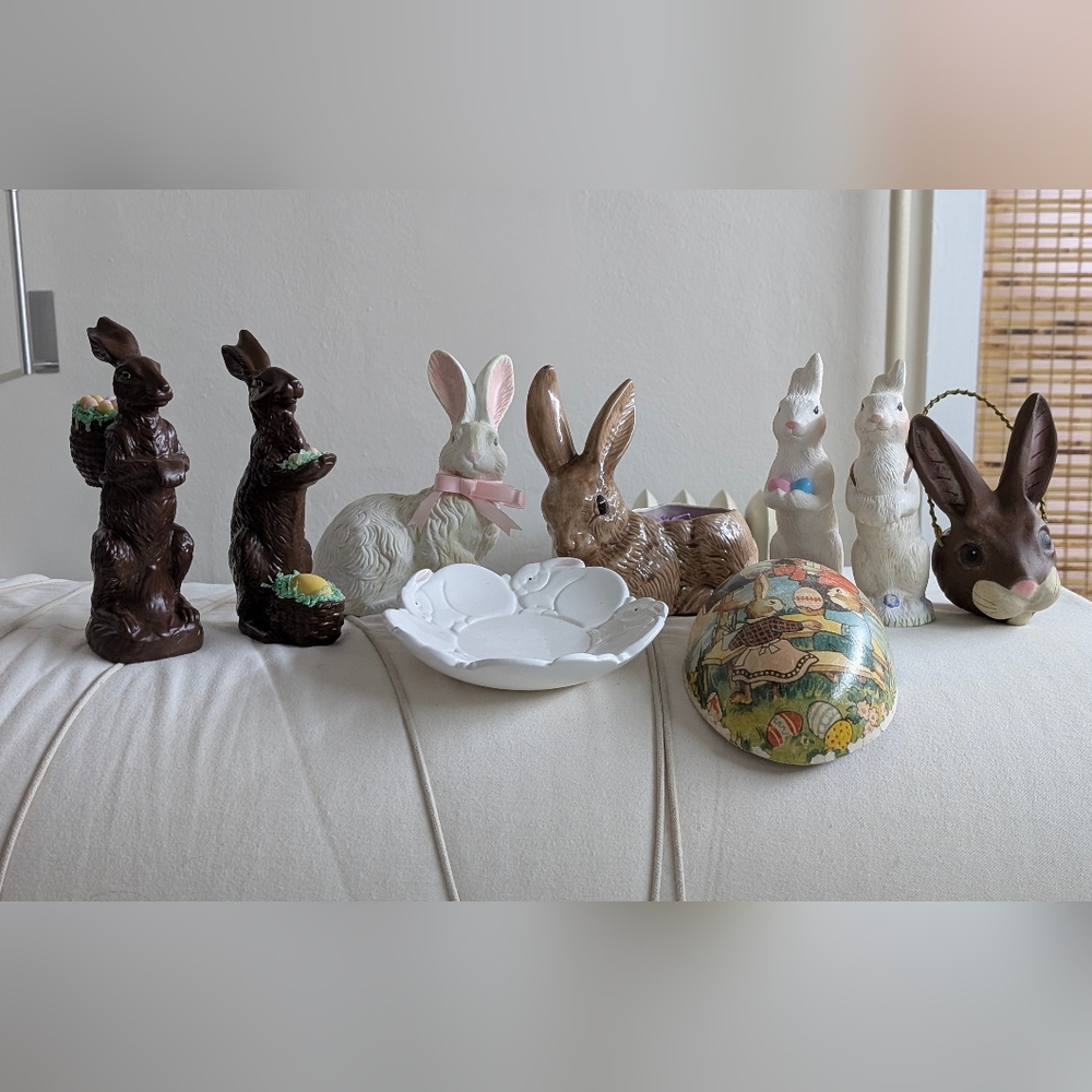 Lot Of Vintage Easter Bunny Rabbit Egg Porcelain Ceramic Decorations paper egg